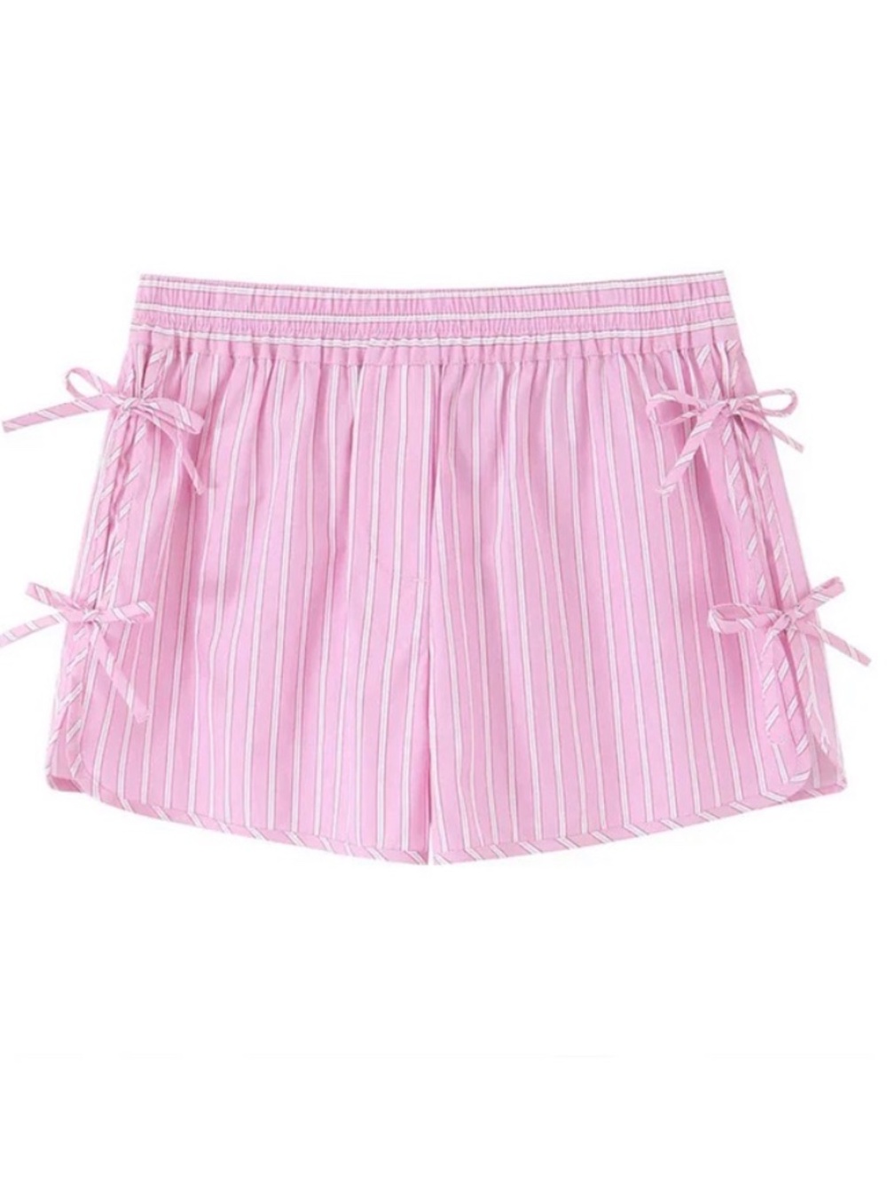 Zara Pull On Shorts Pink Cotton Poplin Striped Side Bows NWOT SZ M